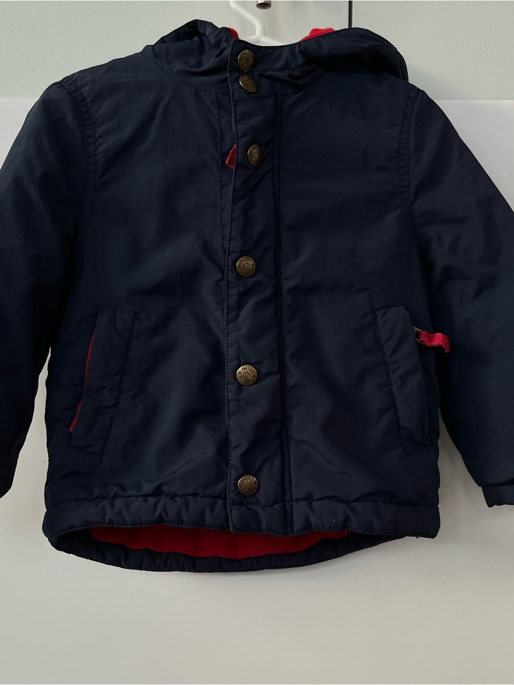 Mini Boden Boys Navy Fleece Lined Hooded Winter Jacket Size 1.5-2yrs